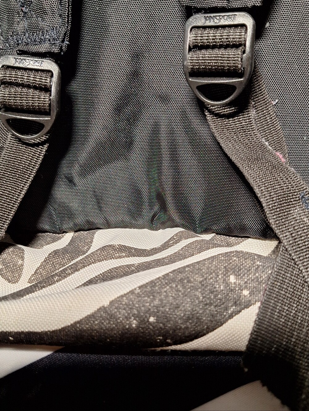 Jansport Backpack Zebra Black White, w/ Velvet-Like Soft Fuzzy Black Stripes - Picture 11 of 15